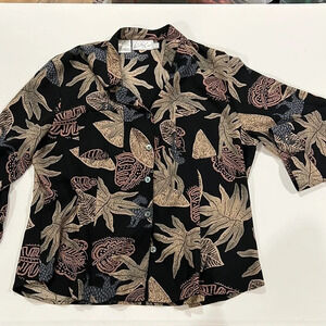 Kathy Che - 12, black/beige/blue 3/4 length sleeve blouse‎